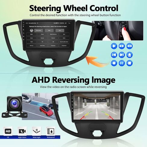 [2+64G] ستيريو سيارة Android 13 لسيارة Ford Transit 2013-2019 مع Carplay اللاسلكي وAndroid Auto، راديو سيارة بشاشة تعمل باللمس 9 بوصة مع وصلة مرآة بلوتوث FM/RDS راديو WiFi GPS SWC + كاميرا احتياطية in Saudi Arabia