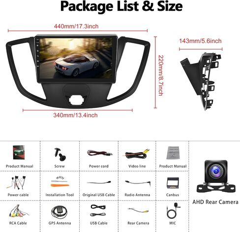 [2+64G] ستيريو سيارة Android 13 لسيارة Ford Transit 2013-2019 مع Carplay اللاسلكي وAndroid Auto، راديو سيارة بشاشة تعمل باللمس 9 بوصة مع وصلة مرآة بلوتوث FM/RDS راديو WiFi GPS SWC + كاميرا احتياطية in Saudi Arabia