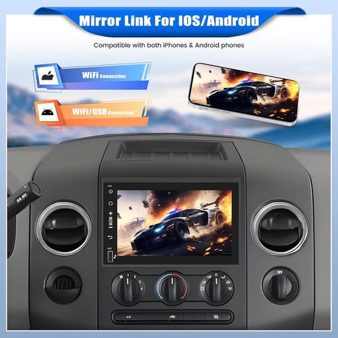 [1+32G] ستيريو سيارة Android 13 لسيارة Ford F150 F250 F350، وحدة رأس أندرويد بشاشة لمس 7 بوصة مع وصلة مرآة لنظام iOS/Android GPS WiFi Bluetooth FM/RDS SWC Dual USB/AUX-in+كاميرا احتياطية in Saudi Arabia