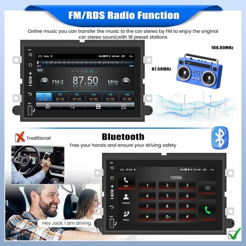 [1+32G] ستيريو سيارة Android 13 لسيارة Ford F150 F250 F350، وحدة رأس أندرويد بشاشة لمس 7 بوصة مع وصلة مرآة لنظام iOS/Android GPS WiFi Bluetooth FM/RDS SWC Dual USB/AUX-in+كاميرا احتياطية in Saudi Arabia