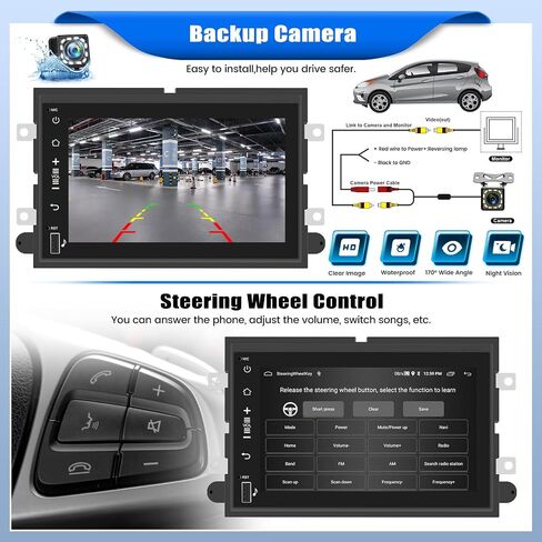 [1+32G] ستيريو سيارة Android 13 لسيارة Ford F150 F250 F350، وحدة رأس أندرويد بشاشة لمس 7 بوصة مع وصلة مرآة لنظام iOS/Android GPS WiFi Bluetooth FM/RDS SWC Dual USB/AUX-in+كاميرا احتياطية in Saudi Arabia