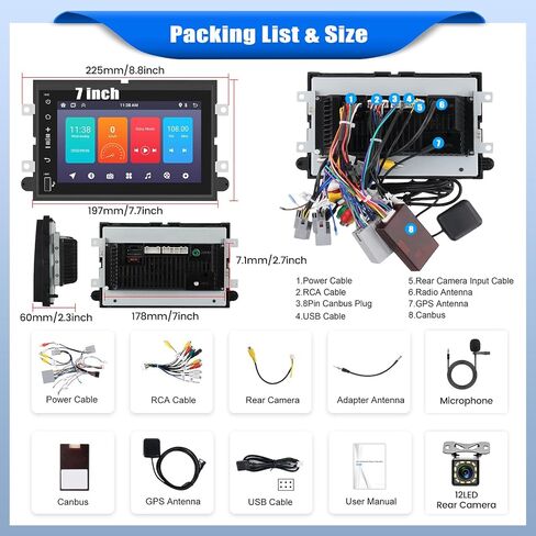 [1+32G] ستيريو سيارة Android 13 لسيارة Ford F150 F250 F350، وحدة رأس أندرويد بشاشة لمس 7 بوصة مع وصلة مرآة لنظام iOS/Android GPS WiFi Bluetooth FM/RDS SWC Dual USB/AUX-in+كاميرا احتياطية in Saudi Arabia