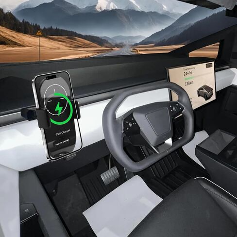 حامل هاتف لملحقات Tesla Cybertruck حامل هاتف متوافق مع Tesla Cybertruck 2024 حامل شاحن سيارة لاسلكي بقدرة 15 وات مع منفذ USB صغير ومنفذ USB من النوع C وموصل Lightning، مشبك in Kuwait
