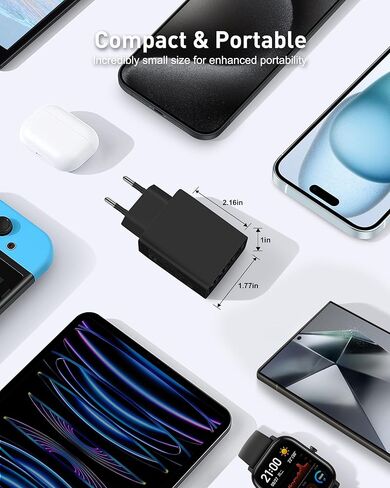 محول قابس السفر الأوروبي USB C، 40 واط 4 منافذ الاتحاد الأوروبي شاحن السفر نوع C جدار شحن سريع كتلة الولايات المتحدة إلى أوروبا التوصيل محول الطاقة لفون 16 15 14 13 12 11 برو ماكس XS X، سامسونج، إل جي، الكمبيوتر اللوحي، أندرويد in Kuwait