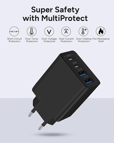 محول قابس السفر الأوروبي USB C، 40 واط 4 منافذ الاتحاد الأوروبي شاحن السفر نوع C جدار شحن سريع كتلة الولايات المتحدة إلى أوروبا التوصيل محول الطاقة لفون 16 15 14 13 12 11 برو ماكس XS X، سامسونج، إل جي، الكمبيوتر اللوحي، أندرويد in Kuwait