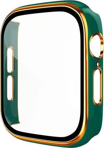 [عبوة من قطعتين] حافظة صلبة من البولي كربونات مع واقي شاشة من الزجاج المقوى متوافق مع حافظة ساعة أبل 41 ملم السلسلة 7، غطاء حماية شامل مقاوم للخدش للنساء والرجال والأطفال وإكسسوارات iWatch باللون الأخضر in Kuwait