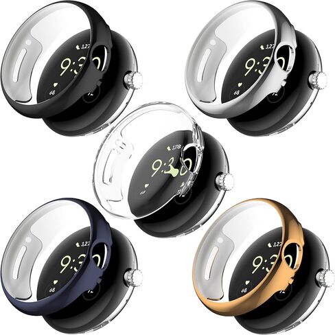 FitTurn Screen Protector Case for Google Pixel Watch 3 41mm/2/Pixel Watch TPU Slim Case Cover [Plating Metal Color Frame] [3D Full Coverage] Shell Protective for Pixel Watch 3 41mm(5pack-1) in Saudi Arabia