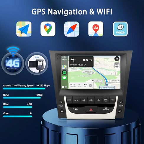 ستيريو سيارة 8 Core 4G+64G لسيارة Lexus GS300/350/450/460 2004-2011 مع Carplay & Android Auto، راديو سيارة Android Hodozzy 9 بوصة مع كاميرا احتياطية، بلوتوث، وصلة مرآة، 36EQ DSP، Lexus FM/AM/RDS in Saudi Arabia
