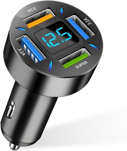Augeny USB C Car Charger, 4 Port Auto Fast Charger with USB PD & QC 3.0, Cigarette Lighter USB Automotive Adapter Compatible with Most Mobile Cell Phone, Car Accessories (PD+QC 3.0) in Kuwait