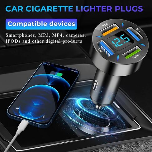 Augeny USB C Car Charger, 4 Port Auto Fast Charger with USB PD & QC 3.0, Cigarette Lighter USB Automotive Adapter Compatible with Most Mobile Cell Phone, Car Accessories (PD+QC 3.0) in Kuwait
