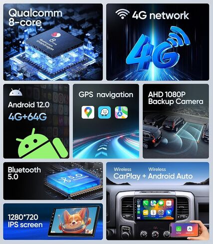 9 inch Car Stereo Radio for Dodge Ram 1500 2013-2018, Android 13 Touch Screen with Wireless CarPlay, Android Auto, 1080P Backup Camera,GPS Navigation,SWC,FM,DSP,Bluetooth ((Manual AC) 4G+64G) in Saudi Arabia