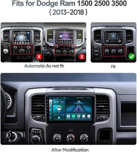 9 inch Car Stereo Radio for Dodge Ram 1500 2013-2018, Android 13 Touch Screen with Wireless CarPlay, Android Auto, 1080P Backup Camera,GPS Navigation,SWC,FM,DSP,Bluetooth ((Manual AC) 4G+64G) in Saudi Arabia