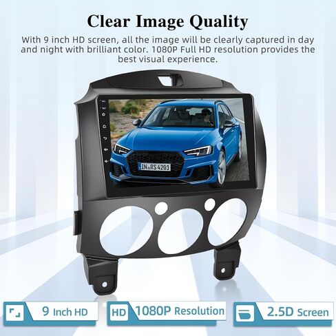 [2+64G] Android 13 Car Radio for Mazda 2 2007-2014 - Wireless Carplay and Android Auto - 9 Inch Touchscreen Car Stereo with Hi-Fi/WiFi/GPS Navigation/SWC + AHD Backup Camera in Saudi Arabia