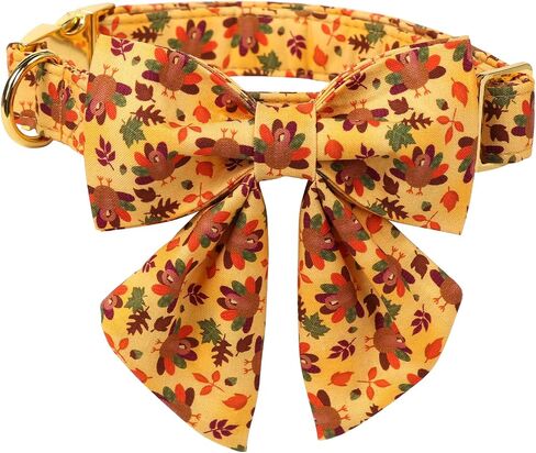 Lionet Paws Thanksgiving Day Dog Collar with Bowtie, Dog Sailor Bow Collar with Metal Buckle for Dogs, Adjustable Comfortable Dog Collar Girl Gift, M, Neck 13.5-22 in in Kuwait