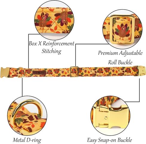 Lionet Paws Thanksgiving Day Dog Collar with Bowtie, Dog Sailor Bow Collar with Metal Buckle for Dogs, Adjustable Comfortable Dog Collar Girl Gift, M, Neck 13.5-22 in in Kuwait