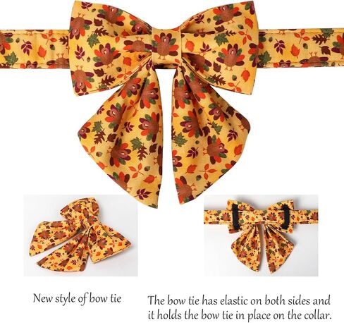 Lionet Paws Thanksgiving Day Dog Collar with Bowtie, Dog Sailor Bow Collar with Metal Buckle for Dogs, Adjustable Comfortable Dog Collar Girl Gift, M, Neck 13.5-22 in in Kuwait