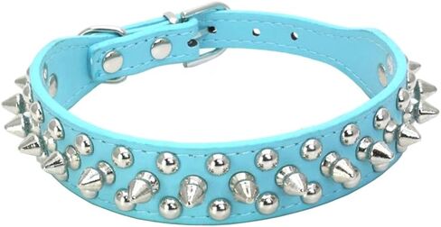 Dogs Kingdom 10"-24" Length Soft Leather Mushrooms Rivet and Spikes Studded Adjustable Buckle Pet Puppy Dog Collar for Small Medium Large Dogs Breeds Pink XL in Saudi Arabia