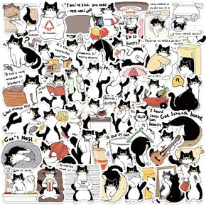 Yoksas Cute Tuxedo Cat Stickers - 50 Pcs Black White Cat Cartoon Decals for Laptops,Water Bottles,Scrapbooking,Journals,Kindle Case