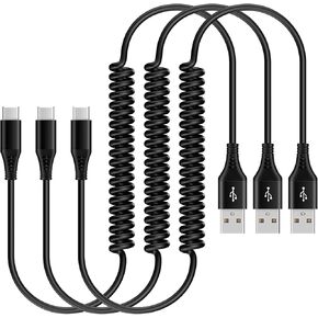 Retractable Auto Fast Charging Cord Type C 3FT 3Pack for Car iPhone 15 Pro /15 Ultra/15 Plus,Samsung Galaxy A54 5G A14 A13 S23 Z Fold5 A03S,Android Coiled Spring USB C Power Cord for Pixel 7a 7 6