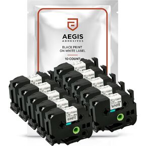 Aegis Adhesives - Label Maker Tape Replacement for Brother TZe Laminated Tape TZe-251 TZ-251 TZe251. 24mm / 1 inch White. Compatible Brother P-Touch Printer PT-D600 PT-D610BT PT-P710BT (10 Pack)