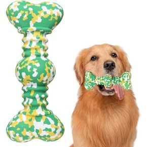 Indestructible Dog Chew Toys for Aggressive Chewers Safe Bamboo Fiber Nature Rubber Puppy Tough Teething Chew Toys for Small Medium Large Dogs Pet Toy Gift Green L