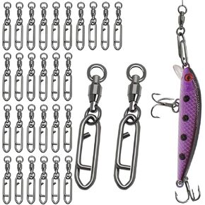 30pcs Fishing Swivels Double Locking Ball Bearing Swivels, 31lb Stainless Steel Barrel Swivels with Double Locking Fishing Tackle for Saltwater and Freshwater Fishing