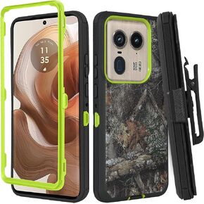 Compatible for Motorola Moto Edge 50 Ultra 2024 Case, Durable Military-Grade Belt Clip Holster Heavy Duty Defender Case Dustproof Shockproof Protection 3 in 1 Rugged Cover (Tree Camo)