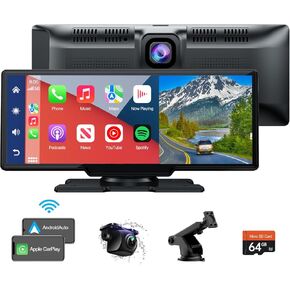 Portable Wireless Apple Carplay Car Stereo with 2.5K Dash Cam,10.26" HD Touch Screen,1080P Backup Camera,Android Auto Car Audio Receivers with Mirror Link/FM/Bluetooth/AUX, GPS Navigation for Vehicles