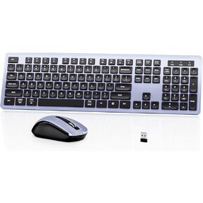 Wireless Keyboard Mouse Combo - 2.4Ghz Office Quiet Keyboard and Mouse Wireless - 104 Keys Full Size Ergonomic Keyboard for Laptop, Computer, PC, Notebook, Windows, Mac OS (Blue Purple Black)