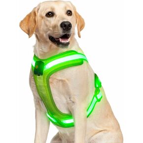 LED Dog Harness Rechargeable, Light Up Dog Harness No Choke Illuminated Glow Dark Harness Vest for Medium Large Dogs for Night Safety Walking-Green,Medium in Kuwait