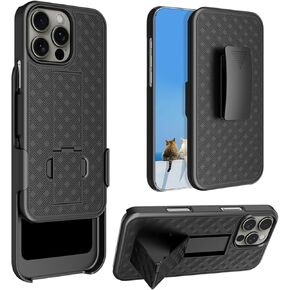 for iPhone 16 Pro Holster Case, Combo Shell Slim Rugged for iPhone 16 Pro Case Cover with Kickstand, Swivel Belt Clip Holster Shockproof Protective Cover 2024 Release, Black