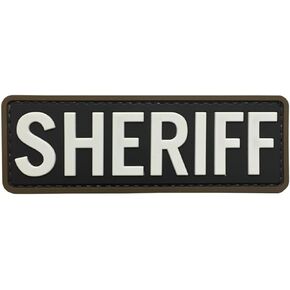 Small Black and White PVC Rubber Sheriff Patch 4x1.4 inches with Hook Back for Tactical Vest