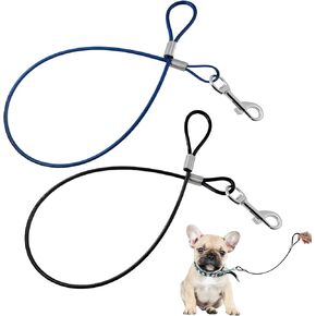 2 Pack Chew Proof Dog Leash Extension Metal Cable Lead Non-Tangle Connect Heavy Duty Leash Blue and Black Dog Rope Leash Extender for Small & Medium Dogs