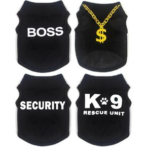 4 Pack Dog Clothes for Small Dogs Black Security Dog Shirt Soft Chihuahua Clothes Cute Male Dog Clothes Pet Clothing for Small Dog Boy Teacup Dog XXS