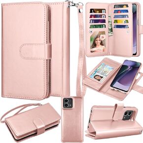 Takfox Wallet Case for Motorola Moto G Stylus 2023 5G, for Moto G Stylus 2023 Case, PU Leather Credit Card Holder Slots Case Folio Flip Detachable Magnetic Cover Kickstand & Carrying Strap, Wine Red