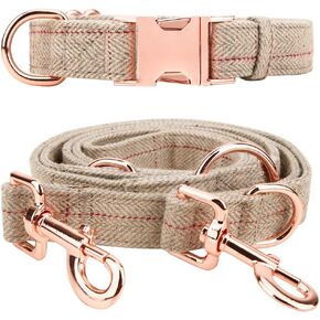 Medium-Large Big-Female Heavy-Duty Dog-Collar Leash-Set - Rose Gold 6 Foot Exceptionally Elegant Design and Adjustable in 3 Different Lengths for Medium to Large Dogs (Beige, L (15.7'' - 25.6''))