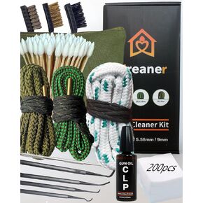 Bore Cleaner Gun Cleaning Kit for 12Ga / 5.56 / 9mm Gun Cleaning Snake in Carry-on Bag,Incl. CLP Oil Needle,Gun Cleaning Supplies with Gun Patches, 6-inch Gun Swabs, Gun Brushes, Gun Picks
