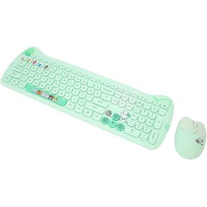Keyboard and Mouse Combo, Cute Cat Theme USB Slim Keyboard Mouse Set, 2.4GHz Full Size Cute Keyboard with 110 Round Keys, for Windows 10,8,7,XP, OS