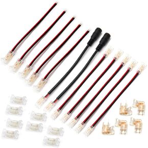 2-Pin/3-Pin/4-Pin COB LED Connectors,25Pcs 5/8/10/12mm Widht Connectors and Cable Kit,8Pcs Gapless Connectors,10Pcs Connector+Cable,5Pcs L-Shape Connectors,2Pcs Female Plug (4P-10mm-RGB)