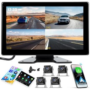1080P Backup Camera System Kit with Carplay&Android Auto,10.1" Reversing Monitor with Record Function Night Vision DVR Monitor,APP Control,Online Video,Waterproof Reverse/Side View Camera