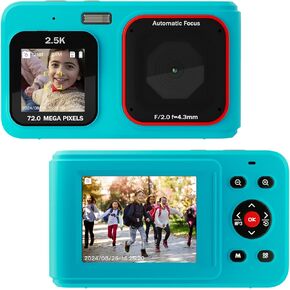 Digital Camera for Teens, 1080P FHD Camera, Point and Shoot Digital Camera with 32GB Memory, Dual Screen,16X Zoom, Compact Small Vintage Camera Gifts for Beginners, Turquoise