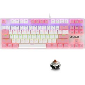 Lomiluskr AK33 Compact Wired Mechanical Keyboard, 82 Anti-ghosting Keys, Small and Portable, Single Color Backlit (Pink, Blue Switch)