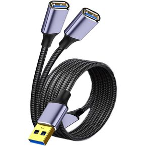 RIIPOO USB Splitter 1 to 2, 1.6Ft Dual USB Port Extender Hub, 1 Male to 2 Female Extension Cord Connector for Laptop, Car, PC, Xbox Series X/S, PS4, PS5 - Data Charger Power Splitter Adapter