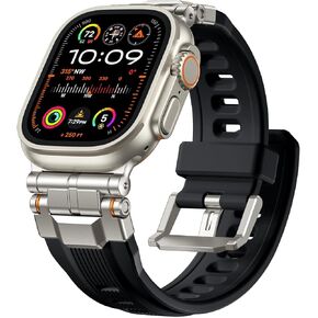 Compatible with Apple Watch Bands for Men - Soft Silicone Band with Stainless Steel Connector for iWatch Series 10 46mm, Ultra 2/Ultra 49mm, 9/8/7 45mm, SE2/SE/6/5/4 44mm, 3/2/1 42mm, Orange