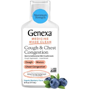 Genexa Cough & Chest Congestion Oral Suspension, 6 FL Oz, Blueberry Flavor, Maximum Strength Relief