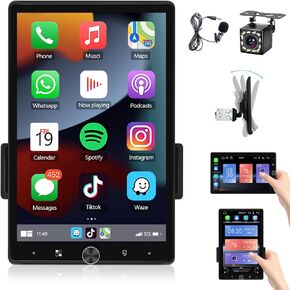 (Manual&HD Screen) Single Din Wireless Carplay Car Stereo Android Auto - 10.4 Inch Touchscreen Car Radio with Bluetooth Mirror Link Backup Camera/USB/AUX Input/EQ/FM/Subwoofer/DSP/Voice Control