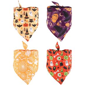 4pcs Halloween Dog Bandana, Cute Halloween Dog Scarf Triangle Dog Bandanas Pumpkin Bat Halloween Pet Bandana for Large Medium Small Dogs Cats (Style 2)