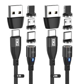 BIG+ Magnetic Charging Cable 2 Pack - (2M/1M) 100W Magnetic USB C Charging Cable | 6 in 1 PD Fast Magnetic USB C Nylon Braided Charging Cable, Micro USB A/C to Type C for i-Products, Android & Laptop