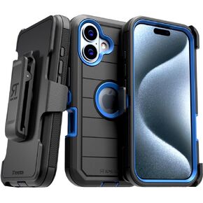 for iPhone 16 Plus Case with Belt Clip Holster & Kickstand, Screenless Protective Dual-Layer Shockproof Phone Case for iPhone 16 Plus - Black