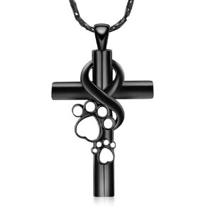 Cross Urn Necklace for Ashes Pet Paw Cremation Jewelry Ashes Necklace for Dog/Cat Paw Print Memorial Locket for Women Men